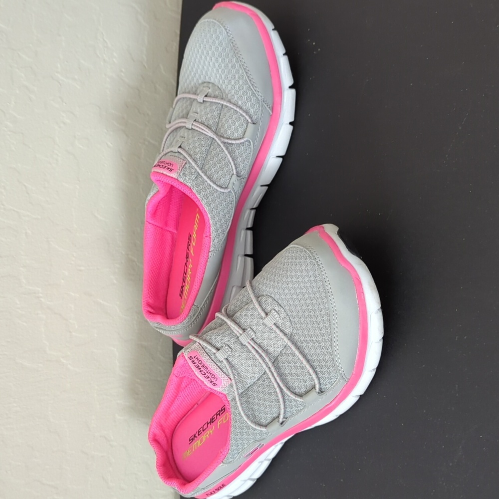 Skechers Women's Gray and Pink Slip-on Sneakers, 7 - Picture 2 of 5